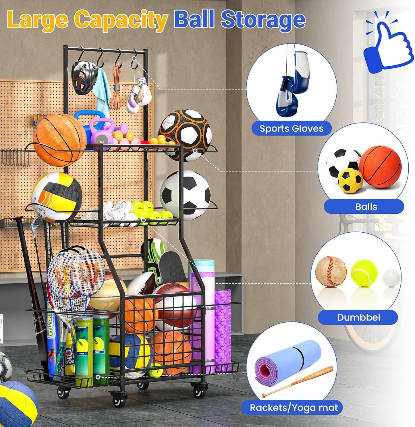 Sports Equipment Storage Rack for Garage
